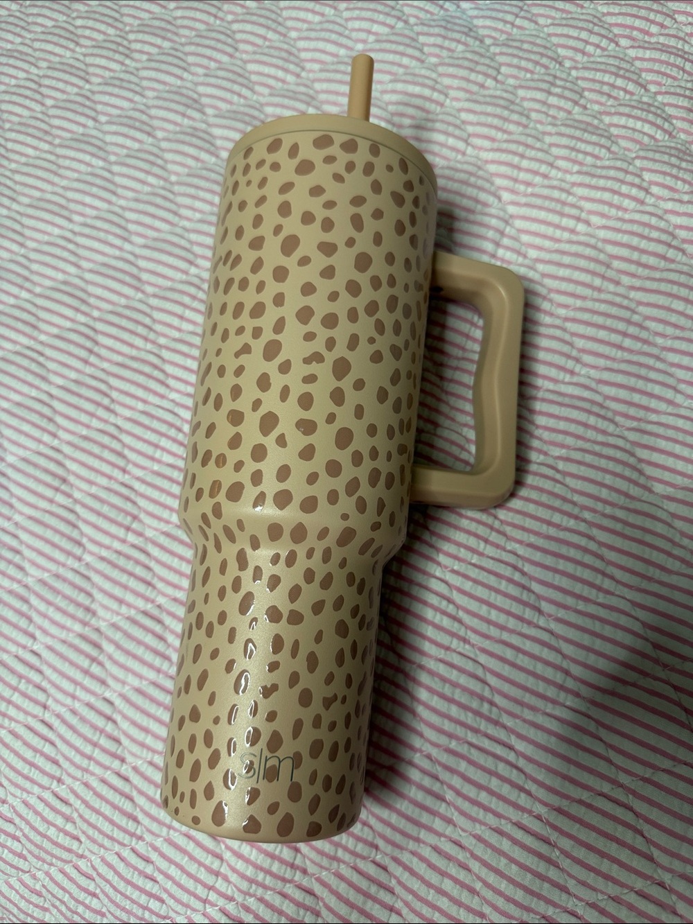 Beige Speckled Handle Tumbler - Insulated Travel Cup